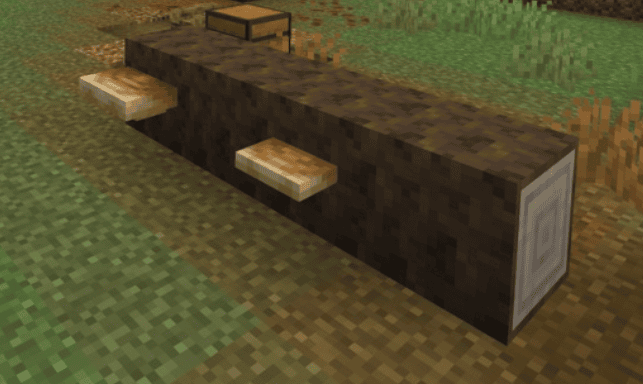 Shelf mushrooms growing on a fallen Poplar log in Minecraft’s Dappled Forest biome.